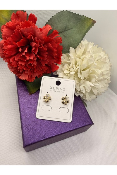 XUPING JEWELRY 14K RENGİ ZİRKON TAŞLI YONCA ÇELİK KÜPE