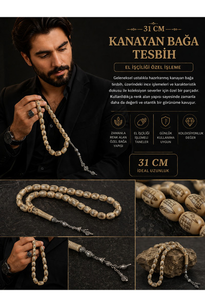 Efe 31 cm Kanayan Bağa Tesbih – El İşçiliği İşlemeli Koleksiyonluk Model