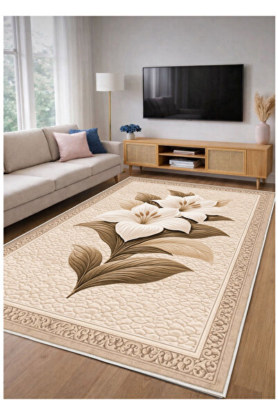 STY Home Çiçek Dijital Baskı Halı Kaymaz Tabanlı Yıkanabilir Halı Yolluk Salo...