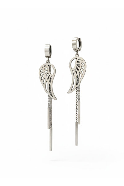 Bo Takı ve Aksesuar Steel Wing Model Dangle Earrings 6.5 cm