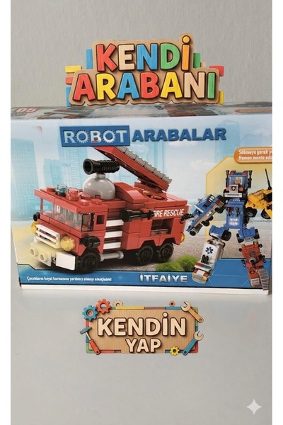 feys shop Robot Arabalar Serisi İtfaiye Aracı - 97 parça Kendin Yap Eğitici Y...