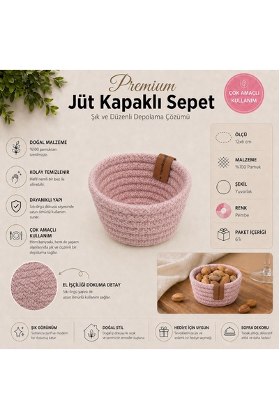 Fabrix Home Pembe %100 Pamuk Mini Sunum ve Düzenleyici Kase Seti
