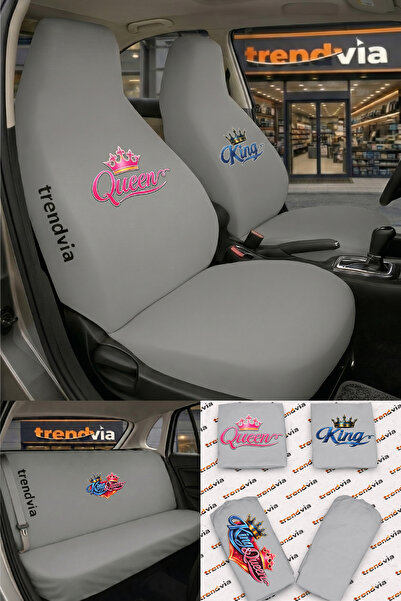 trivexa King and Queen Logo Car Seat Cover Front and Back Set – Combed Cotton...