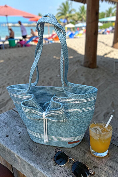 KAAN HOME Ribboned Beach Pool Bag and Hat Set Multi-Purpose Washable Decorative Bag and Hat