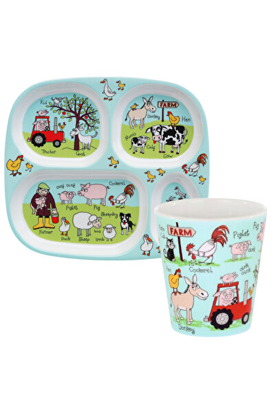 Tyrrell Katz Mini Divided Plate and Drinking Cup for Baby // Farmyard Medium