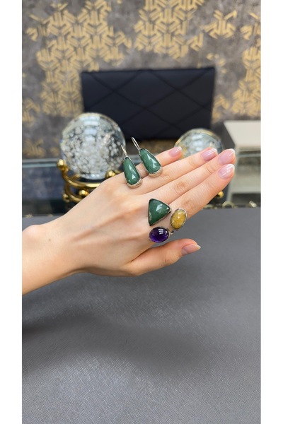 Gümüşhanesi Safir ve Ametist taşlı otantik gümüş set