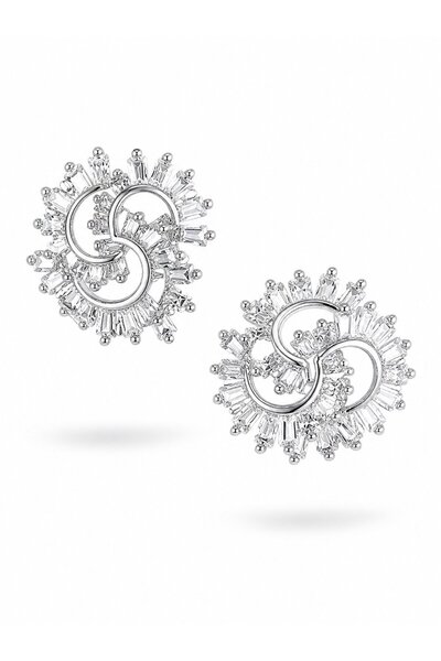 Clariss Brass Silver Color Zircon Stone Clover Model Women's Earrings
