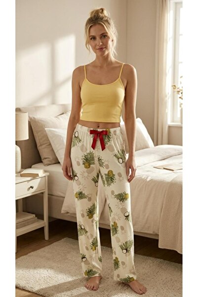 Sinem Çeyiz Pl 0808 Patterned Viscose Combed Cotton Lycra Trousers Single Bottom