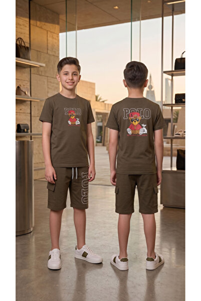 h.kids طقم صيفي كاجوال بتصميم دب أنيق