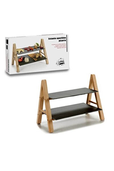 kinvara 2-tier serving platter - Slate and pine wood stand for appetizers, cakes
