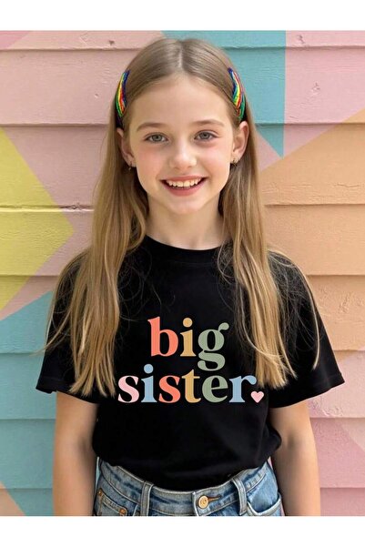 SVART WEAR تي شيرت Big Sister مطبوع برقبة دائرية 100% قطن وأكمام قصيرة للأطفا...
