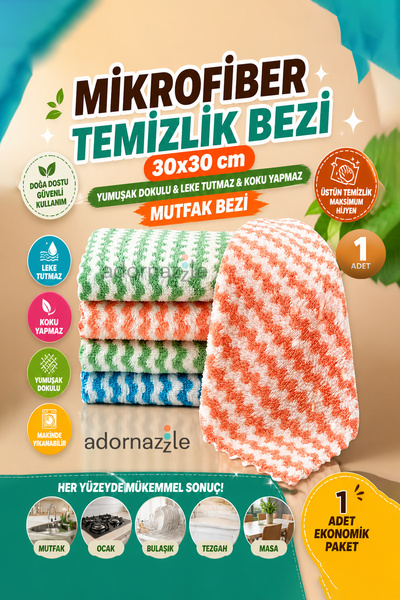 KCA HOME Mikrofiber Temizlik Bezi 30x30 cm, Yumuşak Dokulu, Leke Tutmaz, Koku...