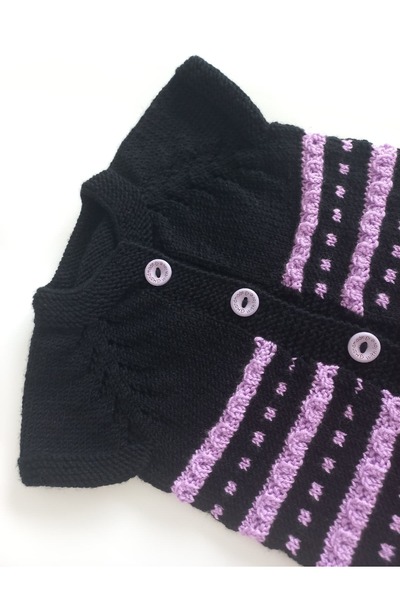 Serüven 3D Hand Knitted Baby Girl & Boy & Child Vest 1 Year Old - Handmade Soft Yarn - Black & Pink