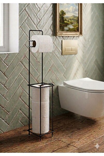 STATİKA HOME Kare Siyah Tuvalet Kağıtlığı Wc Kağıtlık Yedekli Metal Tuvalet K...