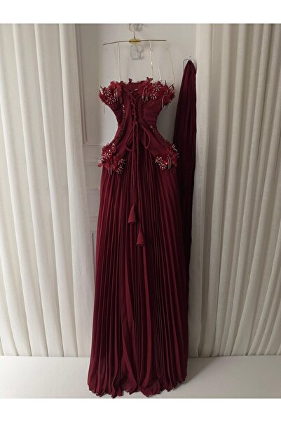 liyan fashion فستان سهرة برغندي دبل كلوش