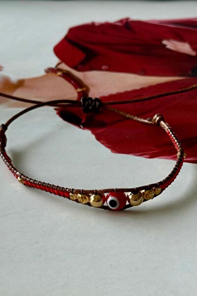 Trendy Butik Red Miyuki Bracelet with Evil Eye and Gold Beads