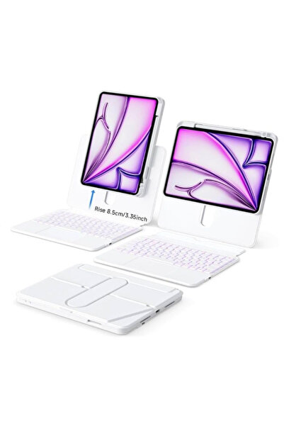 Fuchsia iPad Air 4-5. Nesil ile Uyumlu 360 Dönebilen Standlı Işıklı RiSSer Tü...