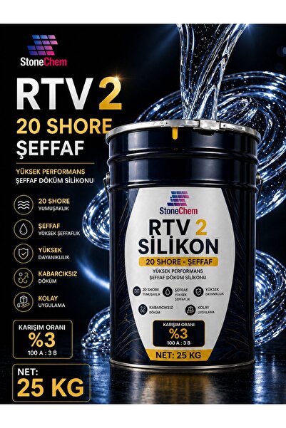 stonechem RTV2 Silikon 20 Shore Şeffaf Kalıp Silikonu Epoksi Sabun Taş Tozu U...