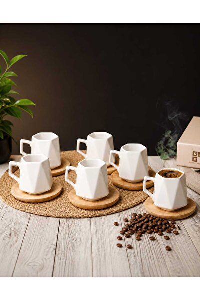 Golden Kitchen 12 parça 6 Kişilik Prizma Beyaz Kahve Fincan Takımı