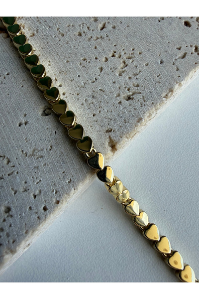 MAREM Cm Jewelry Stamped Heart Detailed Gold Color Steel Bracelet