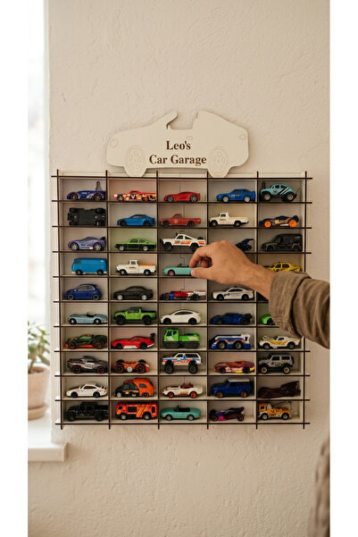 My Kids Room Kişiye Özel İsimlikli 50 Araç Kapasiteli İsimli Araba Rafı - Dek...