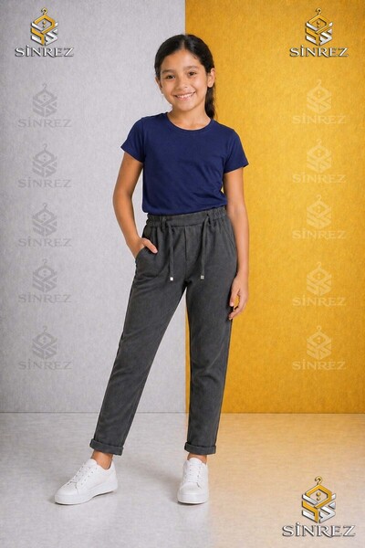 SİNREZ Pantaloni uni pentru fete 6.MDL, cu talie elastică, stil Lycra cu pici...