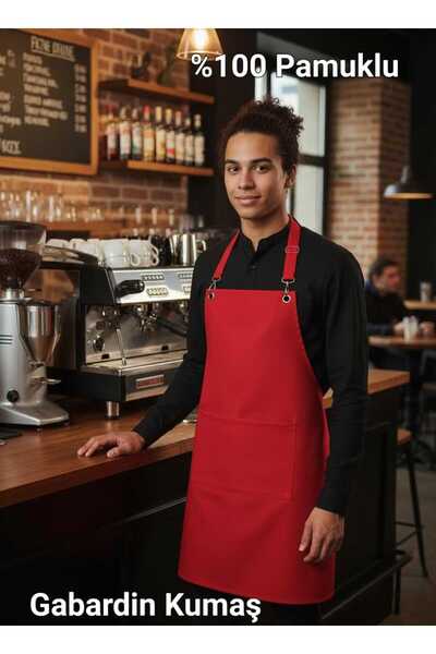 MUTLUGYM Gabardin Kumaş % 100 PAMUK Garson – Barista – Şef Önlüğü_KIRMIZI MUT...