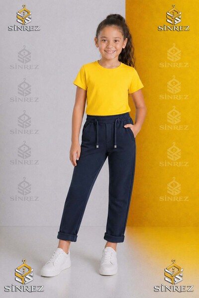 SİNREZ Pantaloni uni pentru fete 4.MDL, cu talie elastică, stil Lycra cu pici...