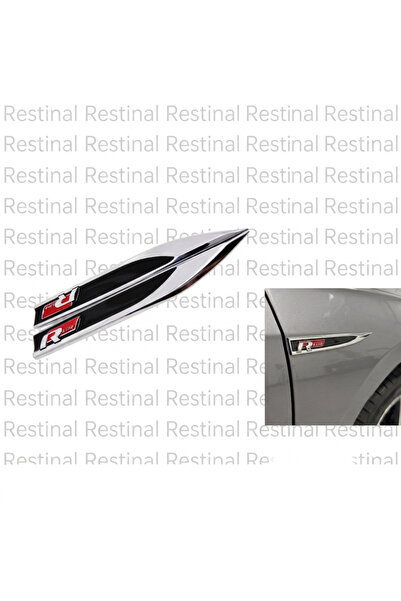 restinal Volkswagen R-Line Çamurluk Bıçak Arma Seti 2'li - Krom Metal Yapıştı...