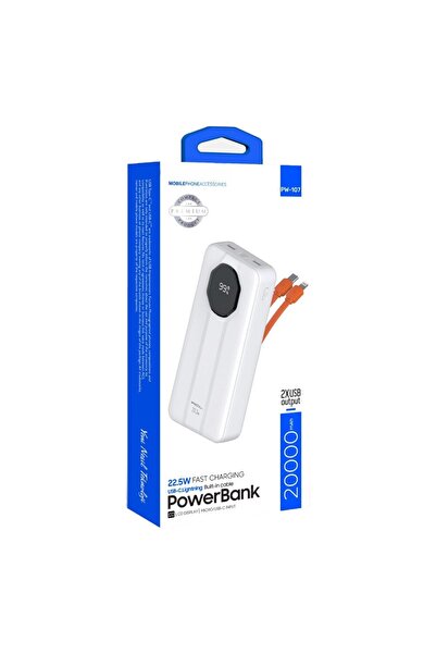 HİBOTEKNO 2.4A, LED Işıklı Type-C, Mikro Girişli 2xUSB-A Çıkış 20000 mAh Powe...