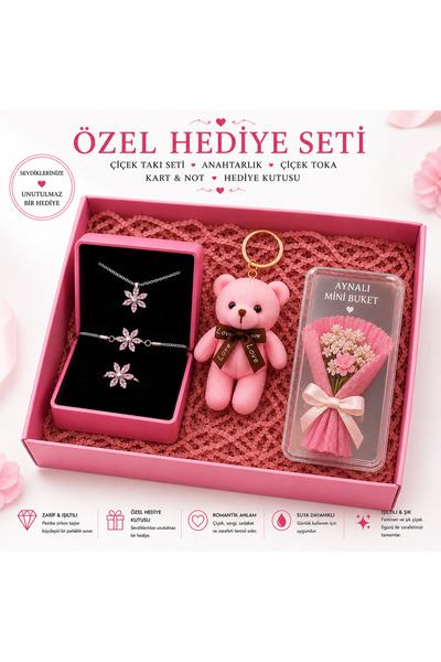 Selvica Kararmaz Çelik Pembe Lotus Kamelya Çiçeği Kolye Lotus Bileklik ve Lot...