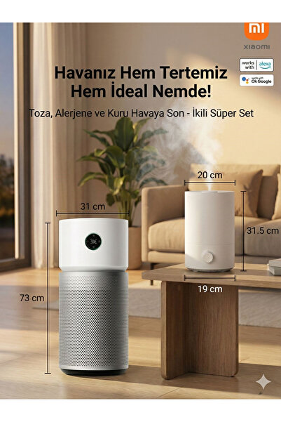 Xiaomi 125 m² HEPA Filtreli Sessiz Akıllı Kontrollü Hava Temizleyici ve Nemle...
