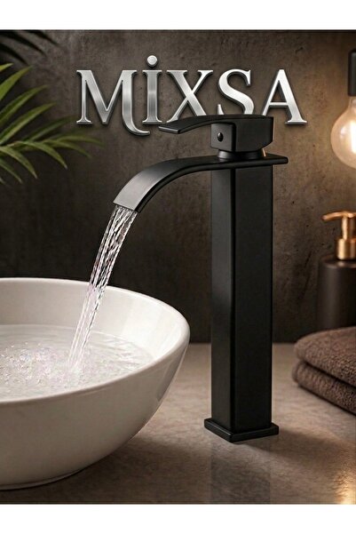 MİXSA Mat Siyah Şelale Lavabo Bataryası Uzun Çanak Lavabo Musluğu Modern Çift...