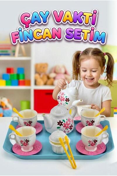 Tıfıl Toys Çay Vakti Fincan Setim! 17 Parçalı Çiçek Desenli 4 Fincalı ve Çayd...