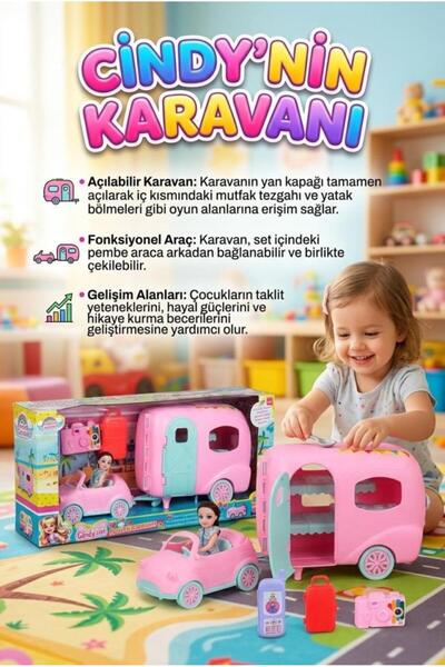 Tıfıl Toys Cindy’nin Harika Karavanı Oyun Seti - Açılabilir Karavan, Pembe Ar...