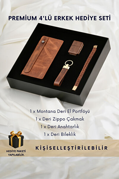 CüzCan Montana Deri El Portföyü ve Aksesuar Seti - 4 Parça Özel Kutulu