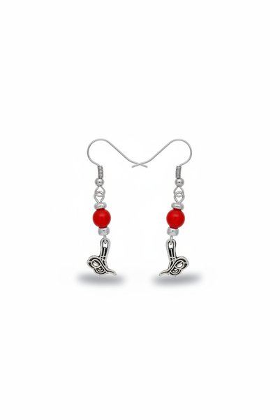 MODAYAŞAR Ottoman Tughra Figured Earrings - Authentic Dangle Earrings with Red Beads