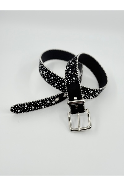 Pantastic Jeans 3.5 cm Silver Beaded with Silver Stones Lu Suede Imitation Le...