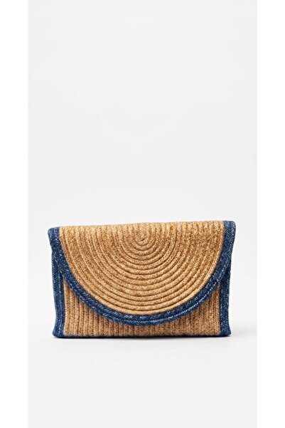Karşıyaka Bijuteri Navy Blue Detailed Straw-Looking Envelope Model Summer Por...