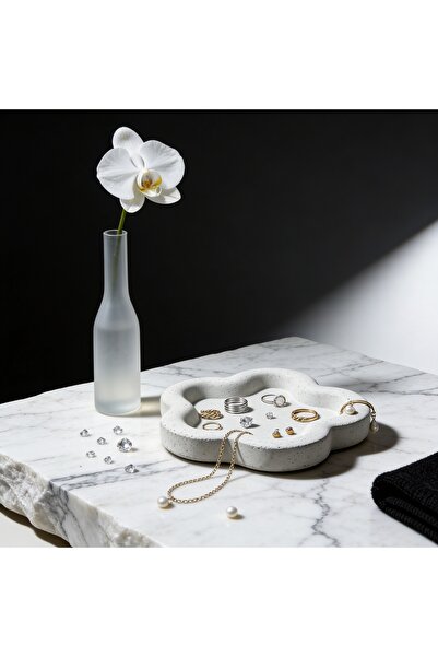 onestudio Handmade Concrete Flower Shaped Jewelry Organizer Tray Minimal