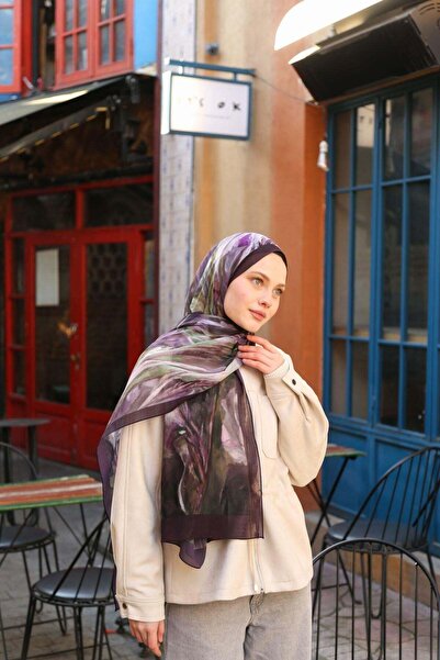 ENRİCO FERRİ Noir Abstract Pattern Shawl - Purple-Khaki