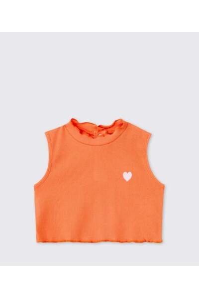 Panço Baby Girl Sleeveless Heart Detailed T-Shirt 6 Months 5 Years Orange