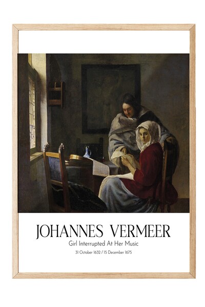 Postifull Johannes Vermeer - Devojka prekinuta u svom muzičkom činu, slika u ...