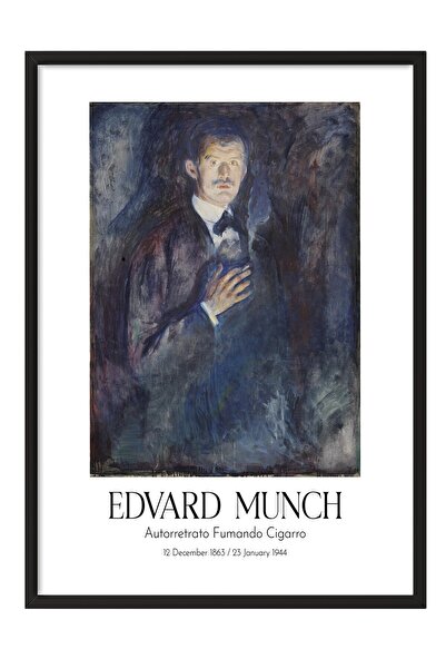Postifull Edvard Munch - Autoportret koji puši cigaru, slika sa crnim okvirom...