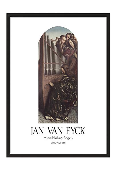 Postifull Jan van Ajk - Anđeli koji stvaraju muziku, slika u crnom okviru, um...