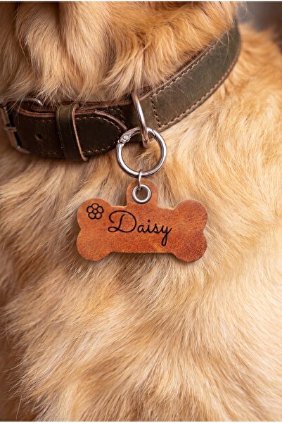 pepuza Hakiki Deri Köpek Tasma Charmı - Camel / Köpek Künyesi / Köpek İsimlik...