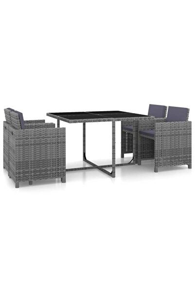 vidaxl Set mobilier de exterior cu perne, 5 piese, gri, poliratan