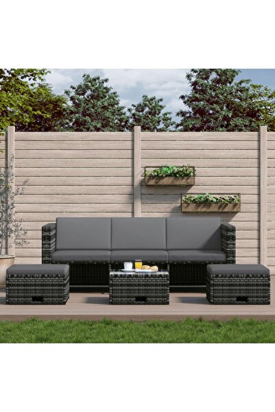 vidaxl Set mobilier de gradina cu perne, 4 piese, poliratan, gri