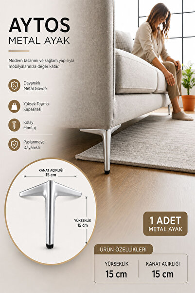 Badem10 Aydos Metal Mobilya Ayağı 1 Adet 15 Cm Krom Renk Modern Koltuk Kanepe...