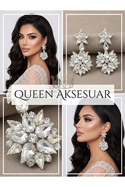 QUEEN AKSESUAR Sultana Şems-i elmas şeffaf beyaz parlak Kristal Taşlı Sallant...